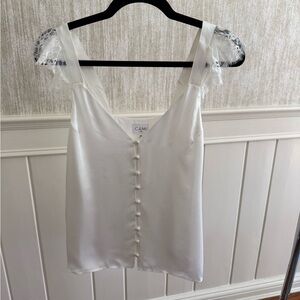 Cami NYC White Ruffled Sleeveless Blouse